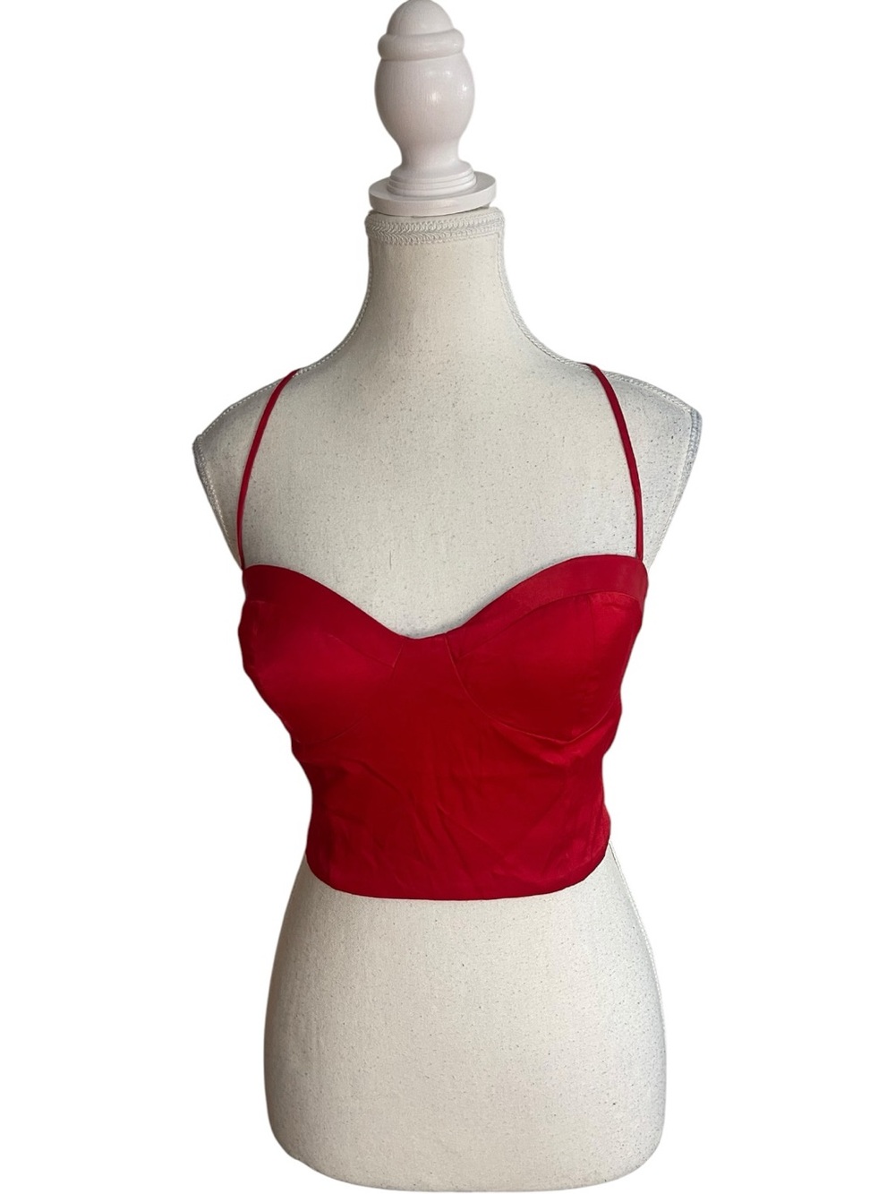 Zara Satin Back Tie Bustier Crop Top Red
